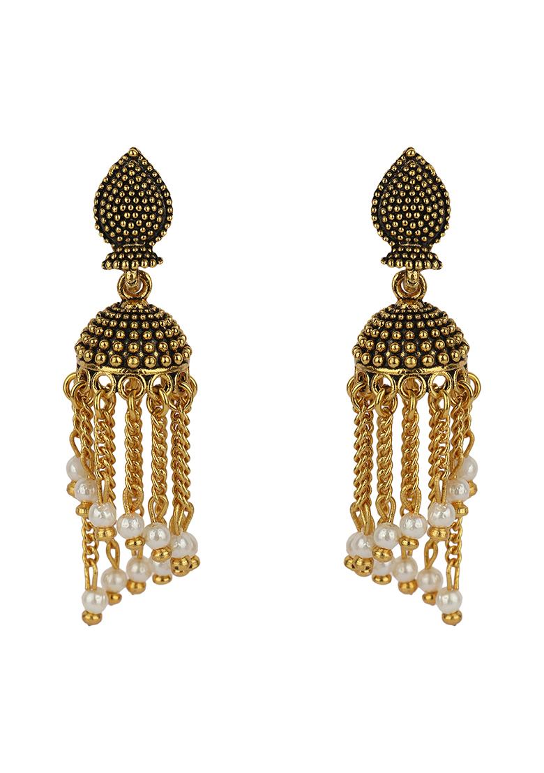 Gold Plated Bead Drop Earrings - Indya