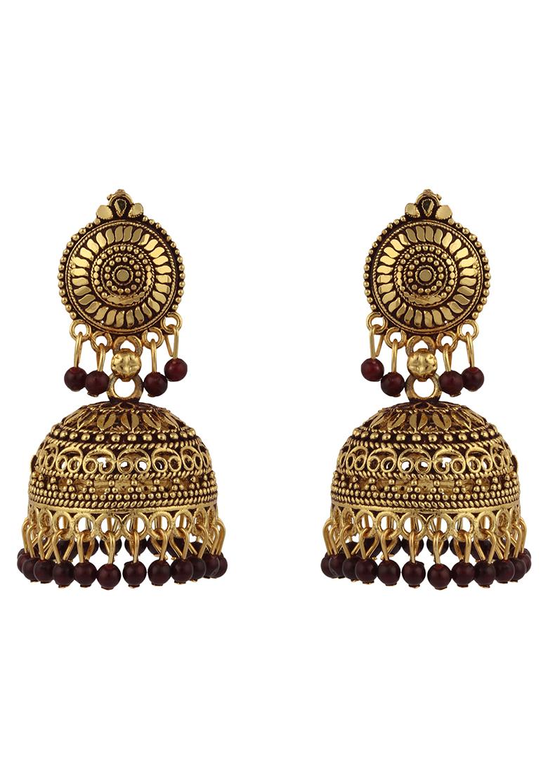 Maroon Bead Jhumka Earrings