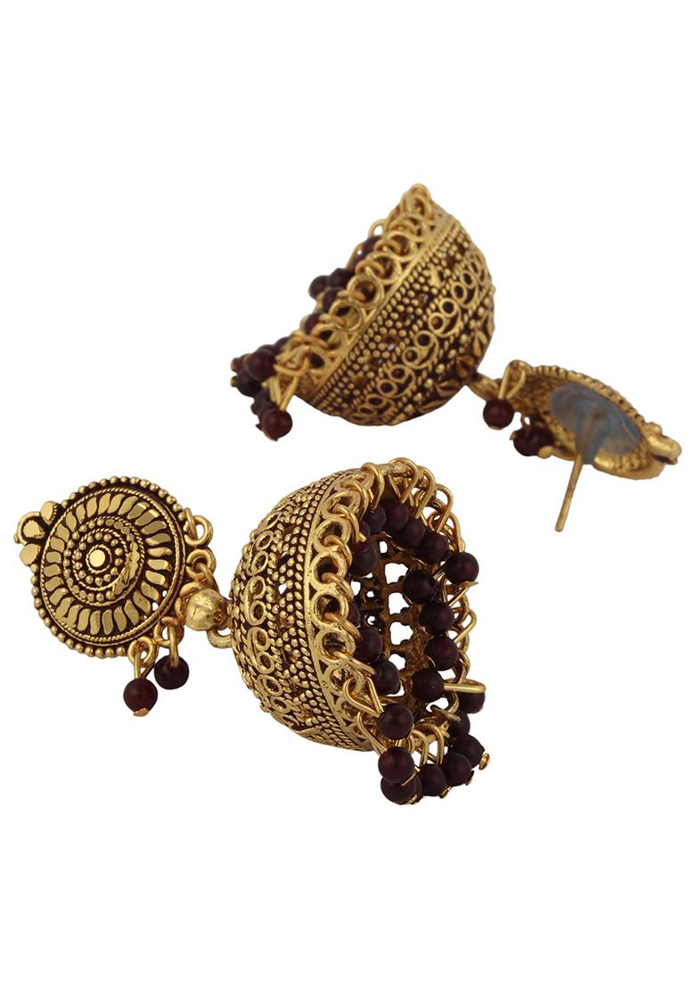 Maroon Bead Jhumka Earrings