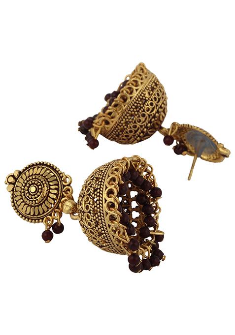 Maroon Bead Jhumka Earrings