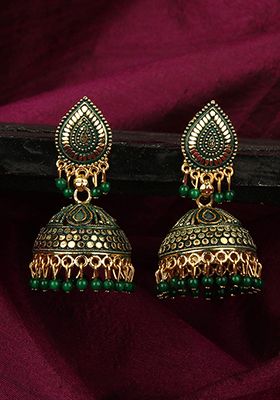 Green Bead Jhumka Earrings