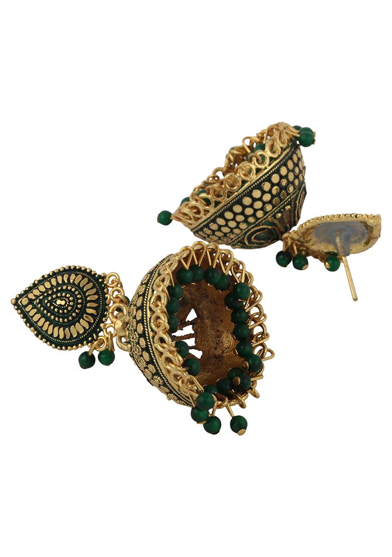 Green Bead Jhumka Earrings