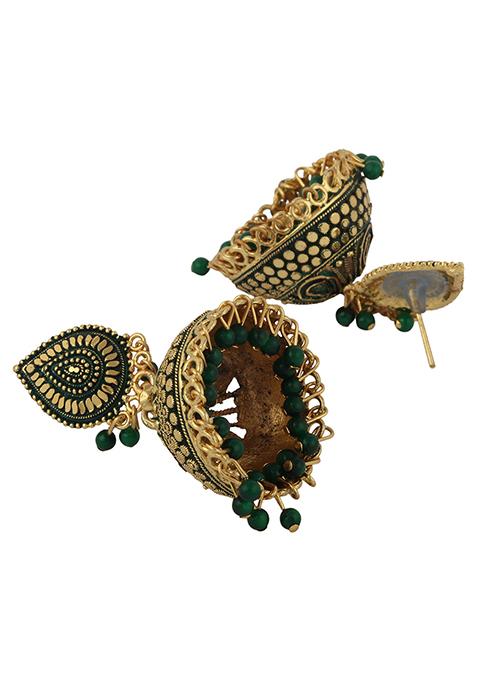Green Bead Jhumka Earrings