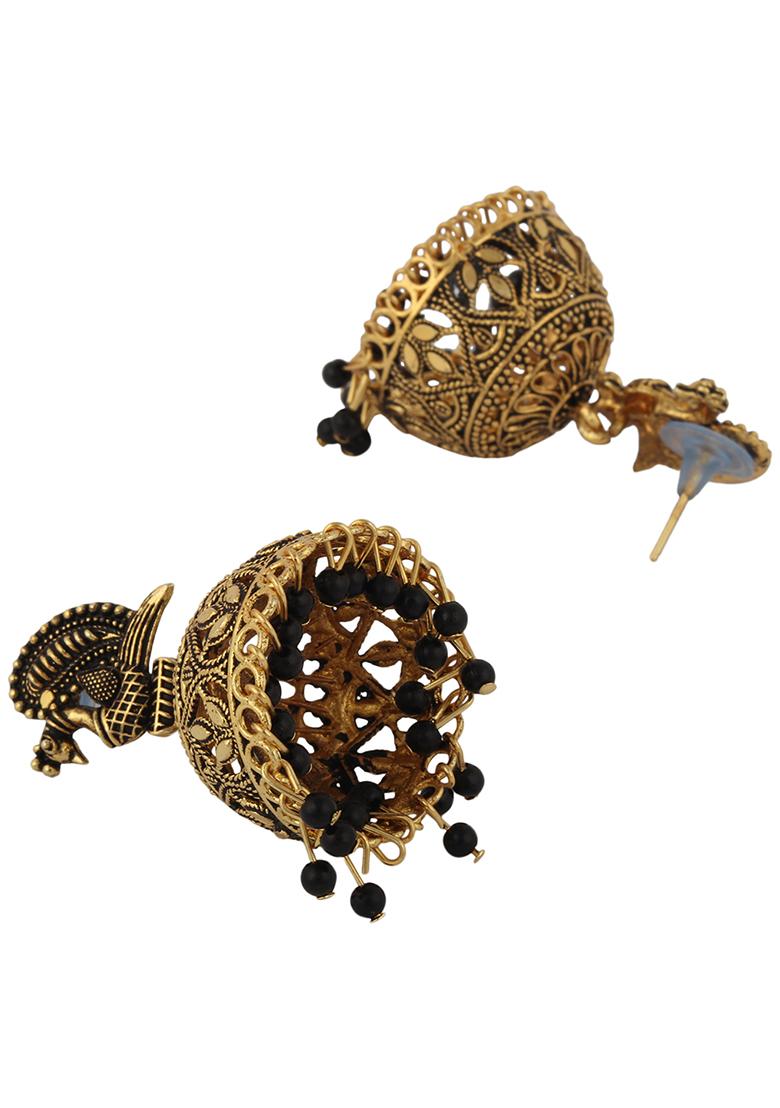 Black Bead Jhumka Earrings - Indya
