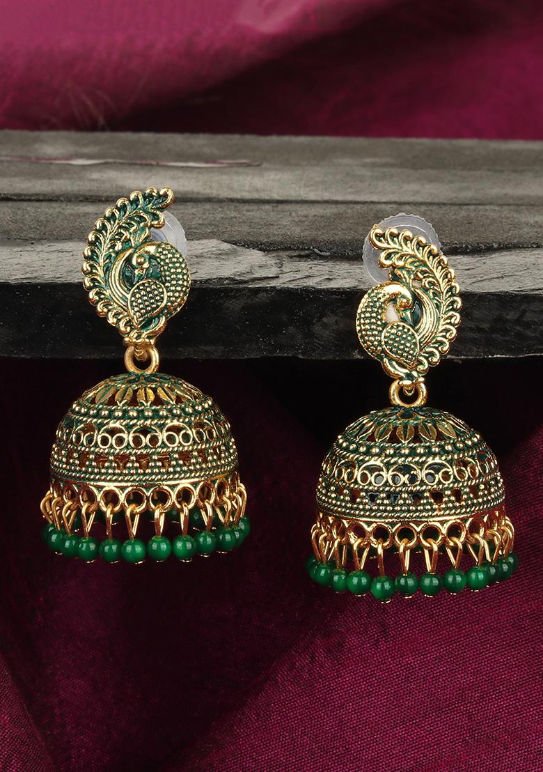 Green Bead Jhumka Earrings