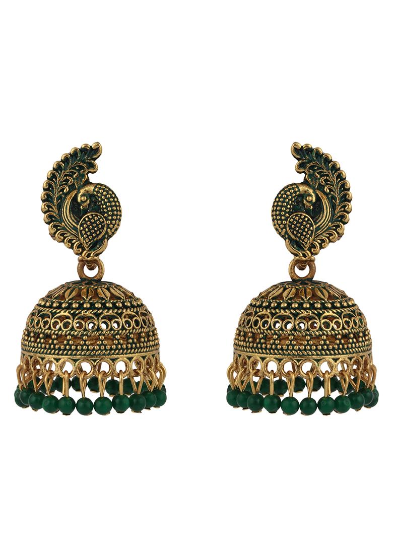 Green Bead Jhumka Earrings