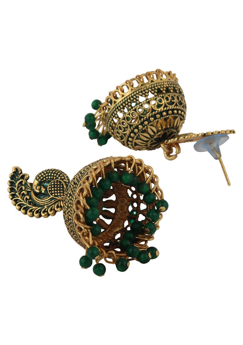 Green Bead Jhumka Earrings