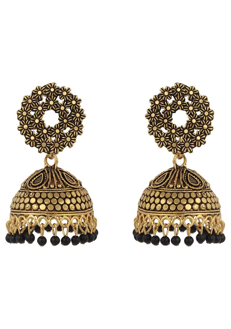 Black Bead Jhumka Earrings