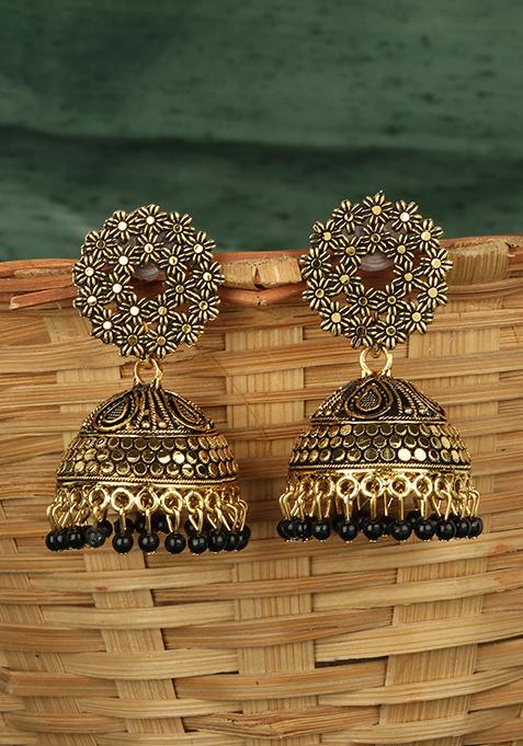 Black Bead Jhumka Earrings