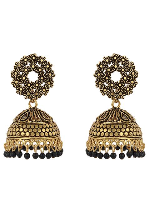 Black Bead Jhumka Earrings