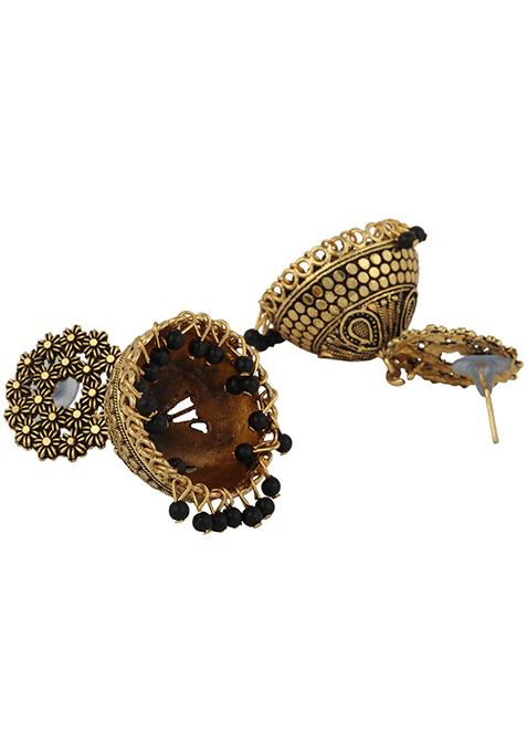 Black Bead Jhumka Earrings