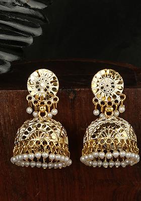 White Bead Jhumka Earrings