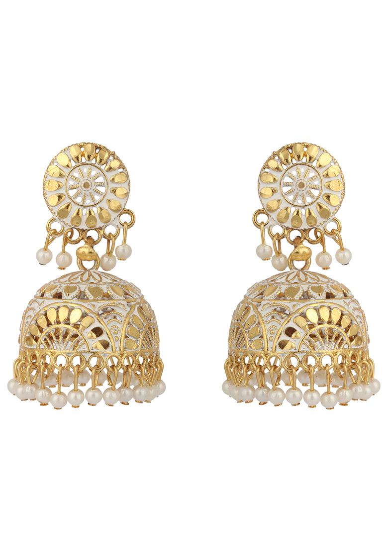 White Bead Jhumka Earrings