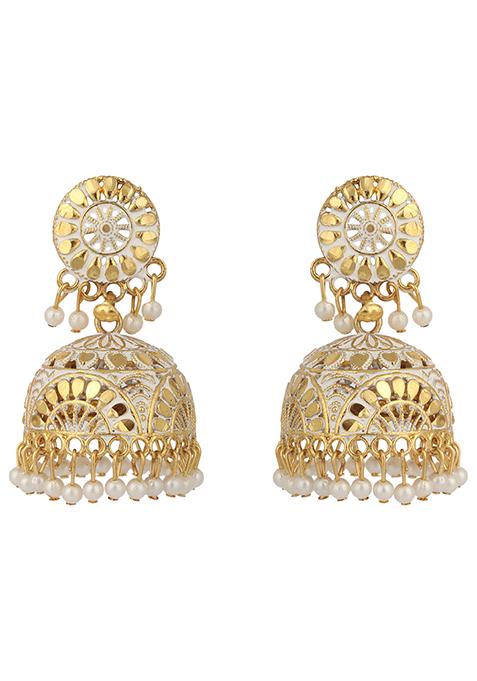 White Bead Jhumka Earrings