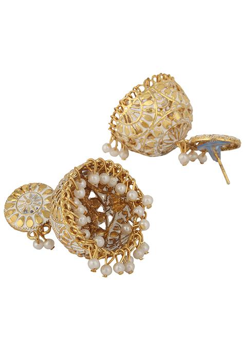 White Bead Jhumka Earrings