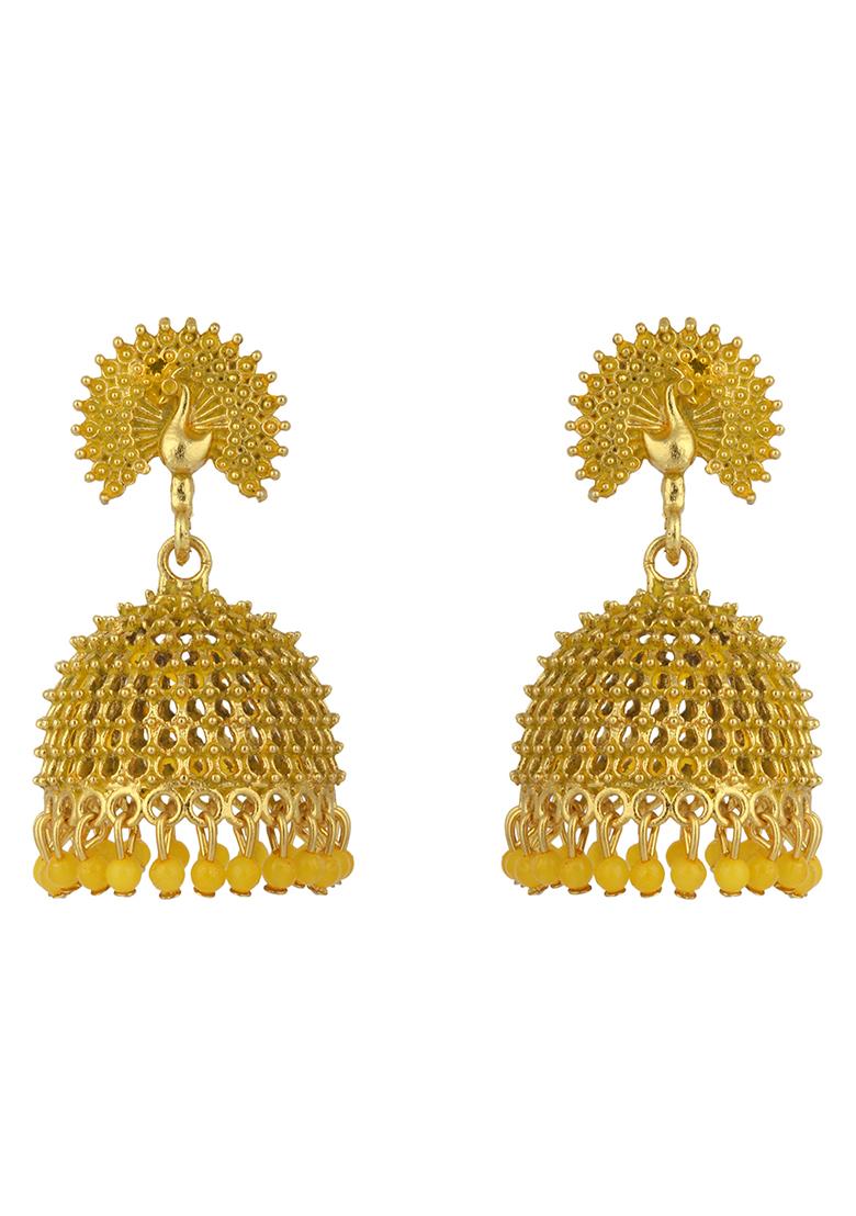 Yellow Bead Jhumka Earrings