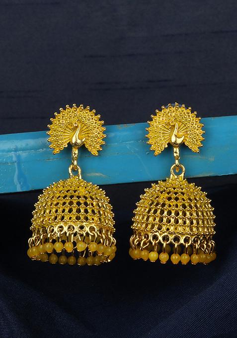 Yellow Bead Jhumka Earrings