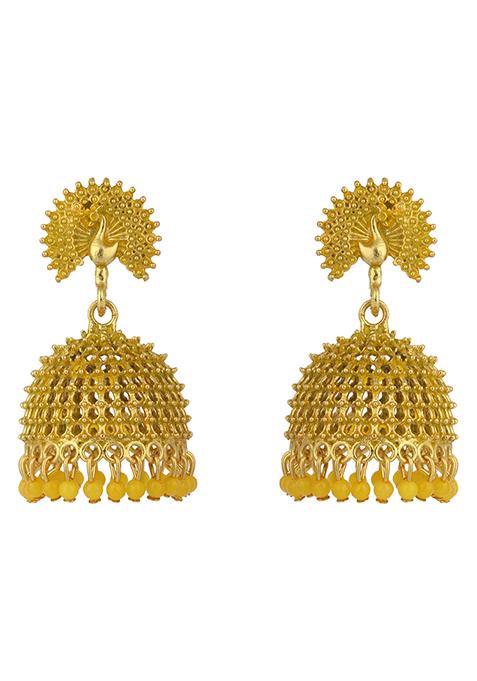 Yellow Bead Jhumka Earrings