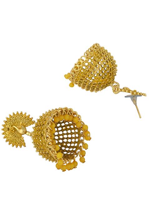 Yellow Bead Jhumka Earrings