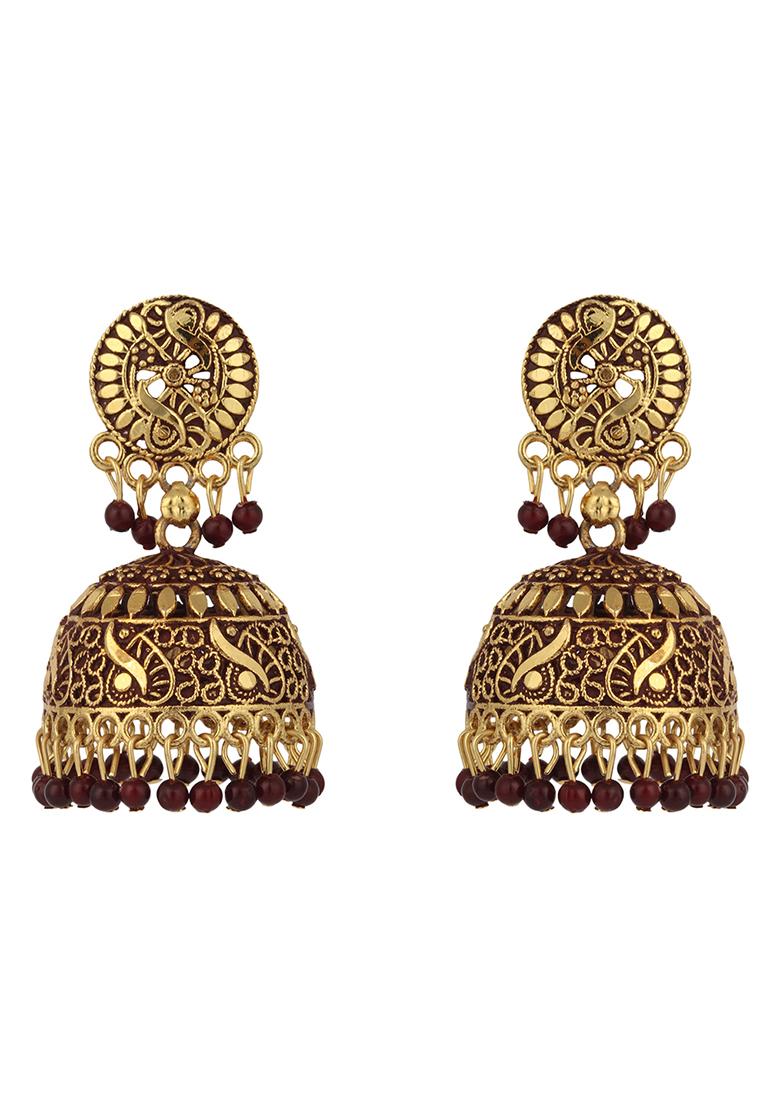 Maroon Bead Jhumka Earrings