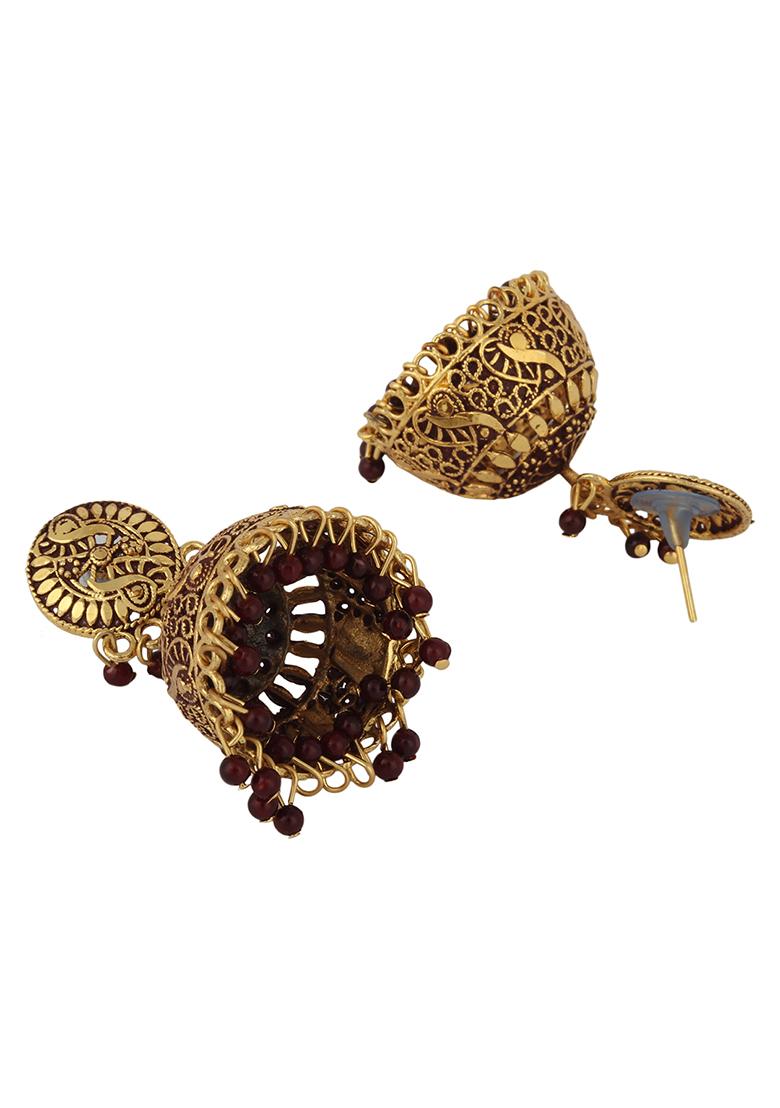 Maroon Bead Jhumka Earrings