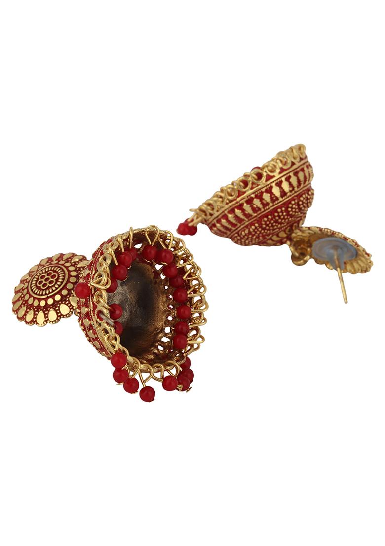 Red Bead Jhumka Earrings