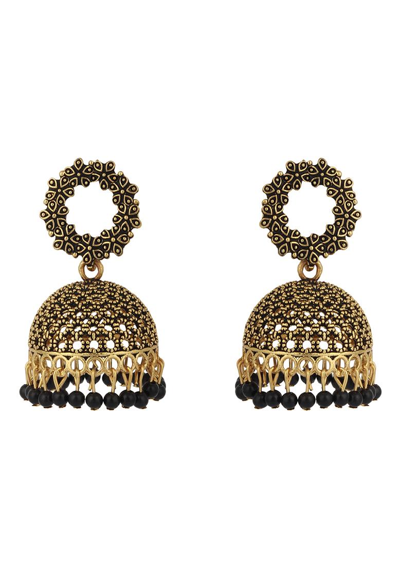 Black Bead Jhumka Earrings - Indya
