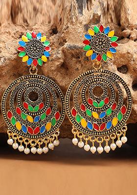 Multicolour Bead Chandbali Earrings