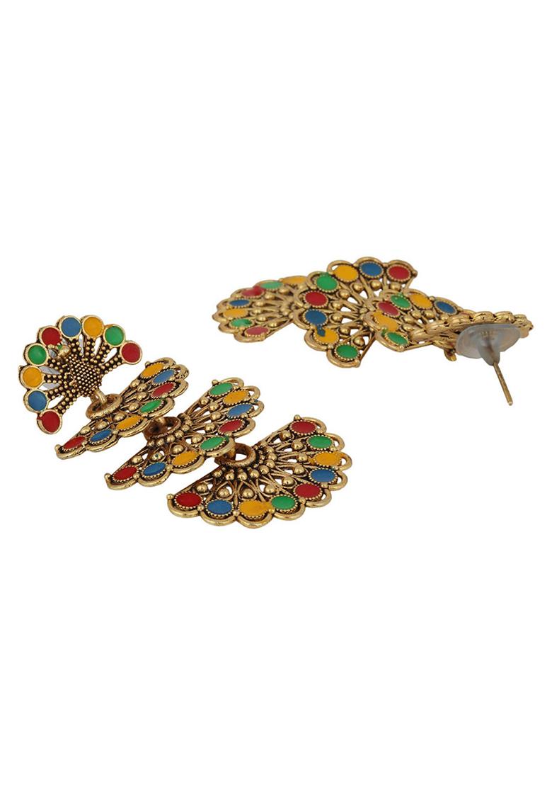 Multicolour Gold Plated Drop Earrings - Indya