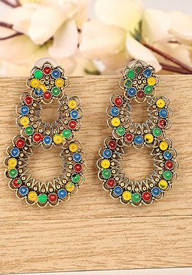 Multicolour Gold Plated Chandbali Earrings