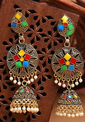 Multicolour Bead Jhumka Earrings