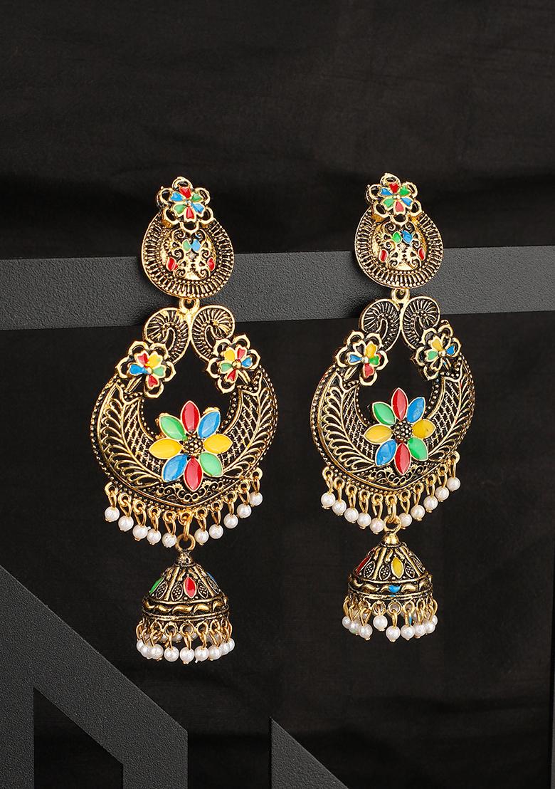 Multicolour Bead Jhumka Earrings