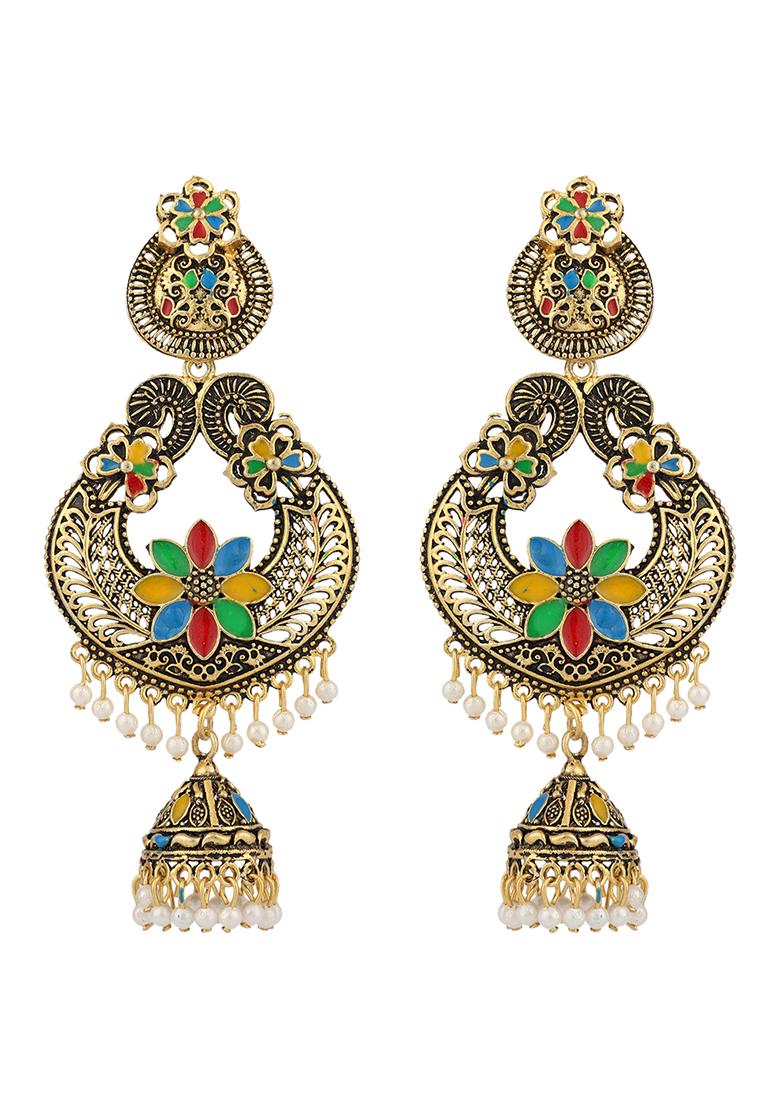 Multicolour Bead Jhumka Earrings