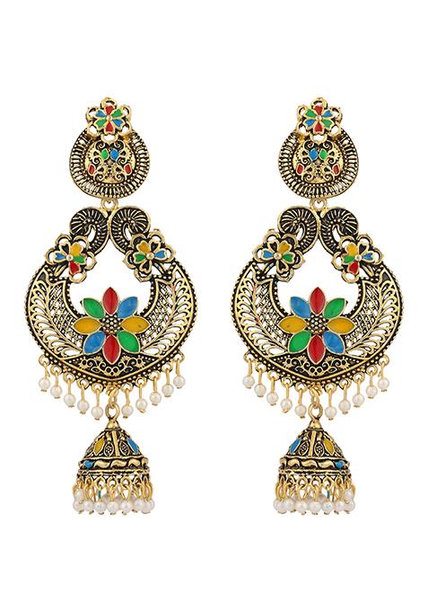 Multicolour Bead Jhumka Earrings