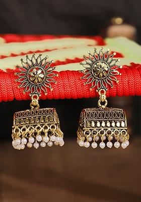 Gold Plated Bead Jhumka Earrings