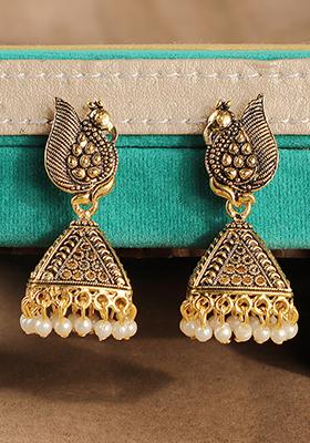 Gold Plated Bead Jhumka Earrings