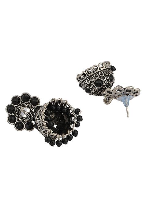 Black Artificial Stone Bead Jhumka Earrings