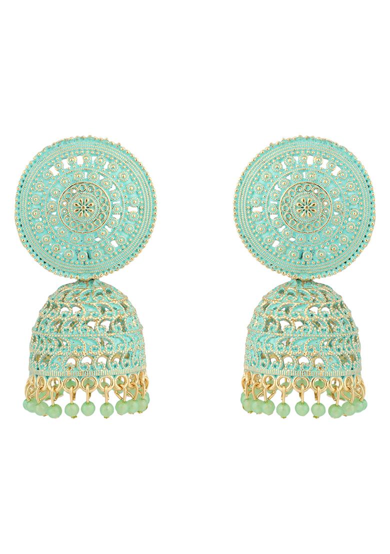 Sea Green Bead Jhumka Earrings