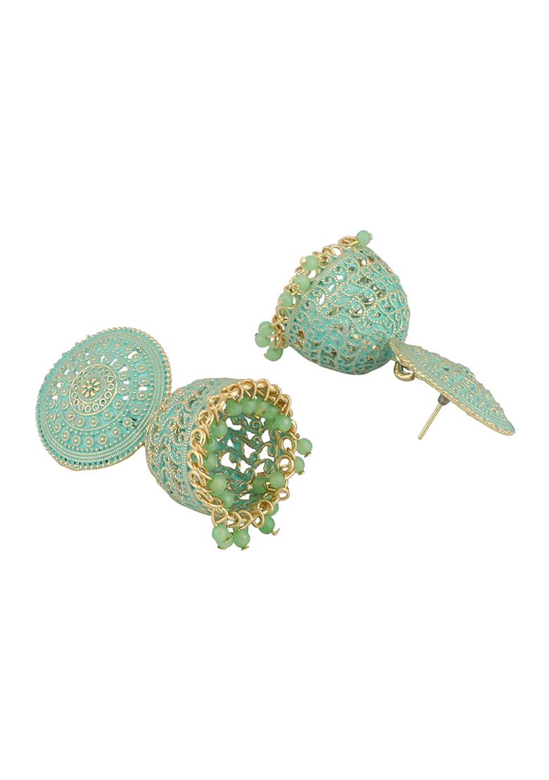 Sea Green Bead Jhumka Earrings