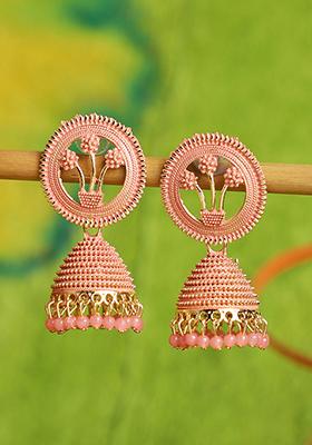 Peach Bead Jhumka Earrings