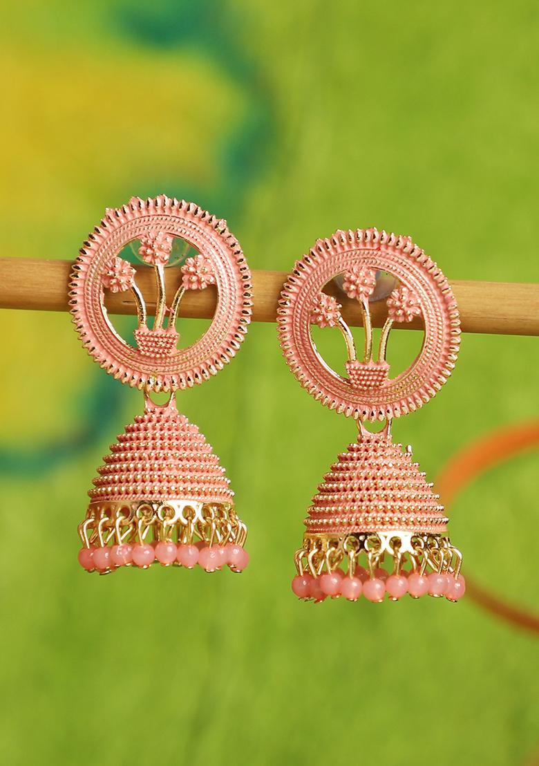 Peach Bead Jhumka Earrings