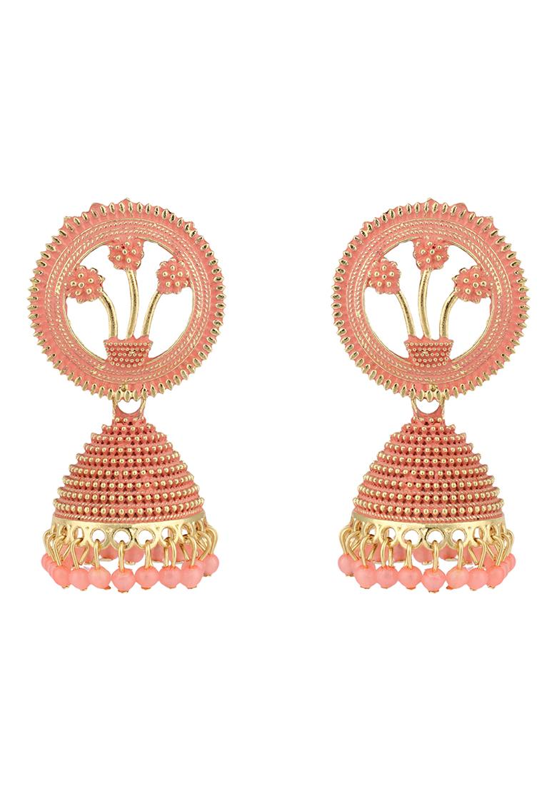 Peach Bead Jhumka Earrings