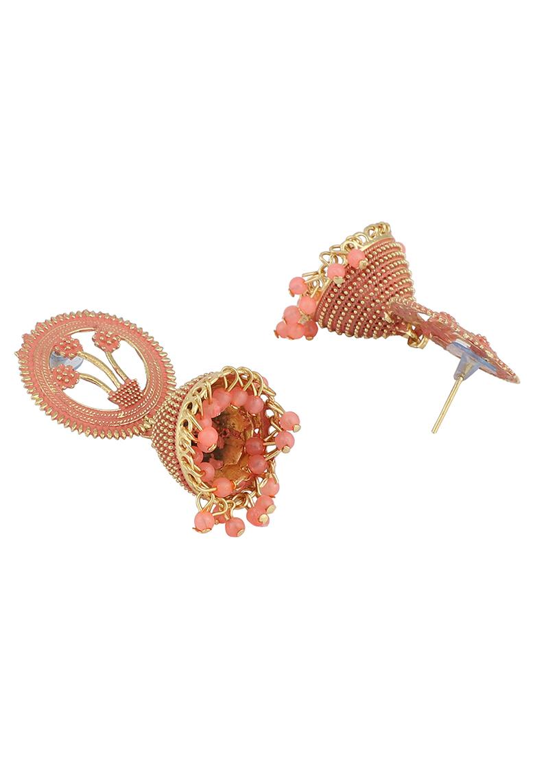 Peach Bead Jhumka Earrings