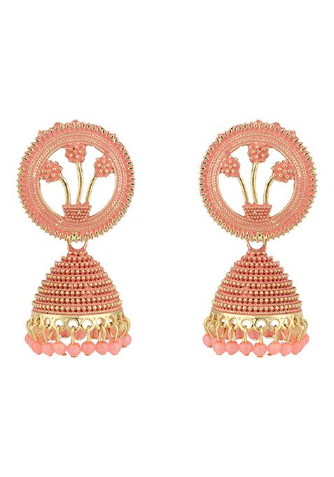Peach Bead Jhumka Earrings