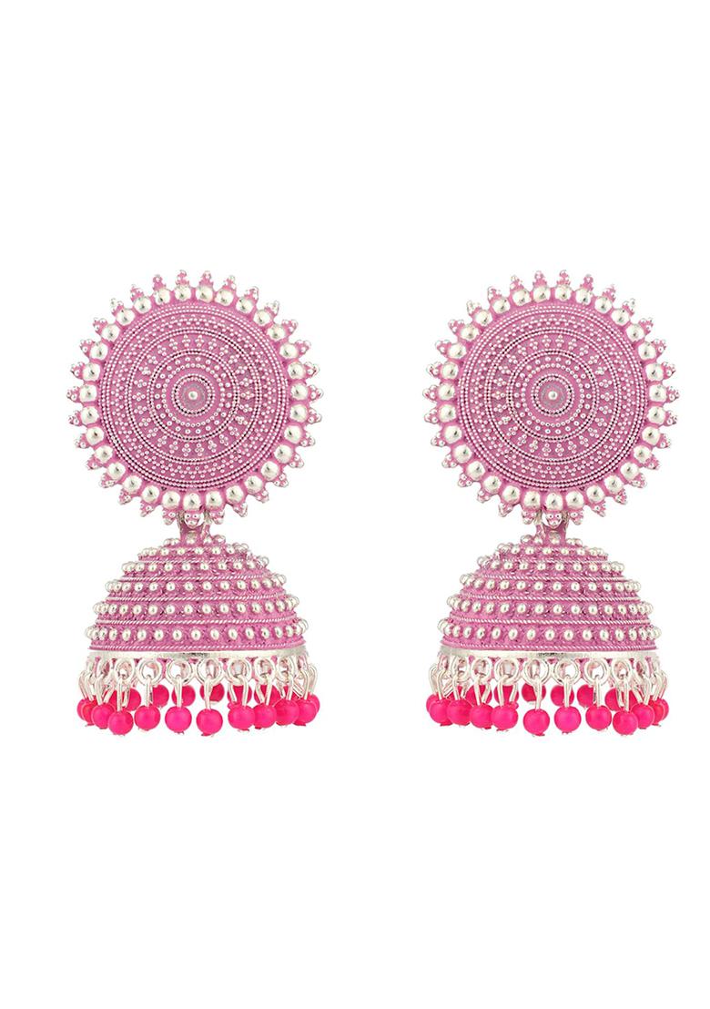 Pink Bead Jhumka Earrings