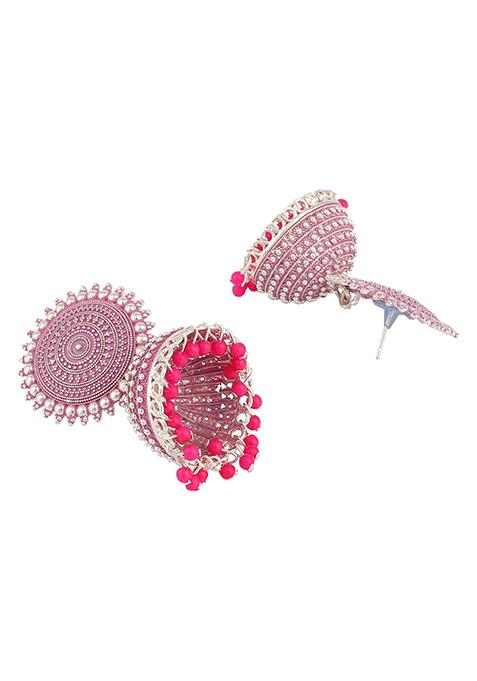 Pink Bead Jhumka Earrings