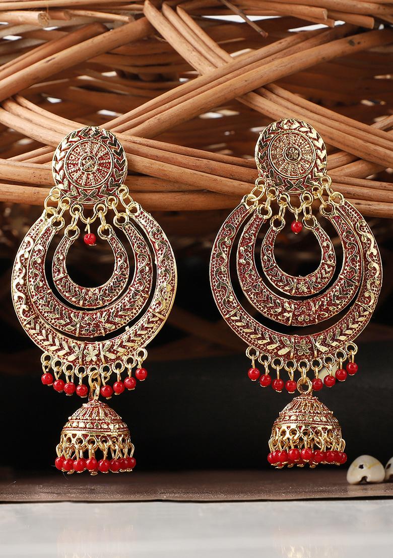 Red Bead Chandbali Earrings