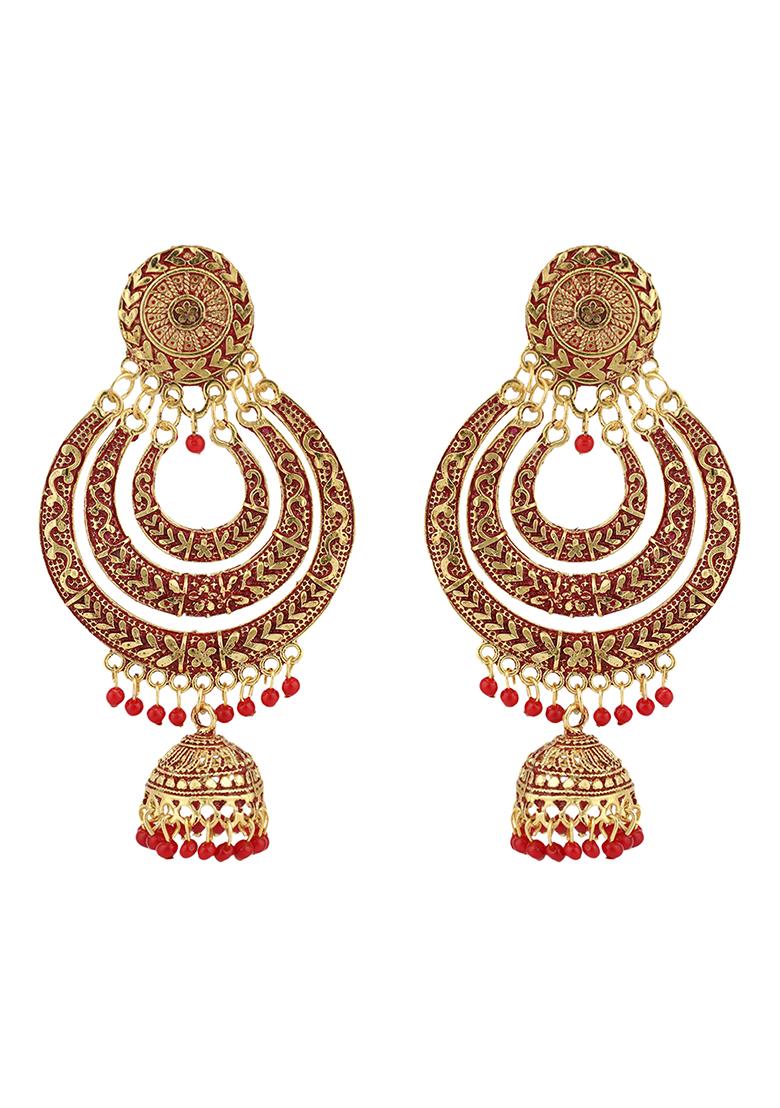 Red Bead Chandbali Earrings