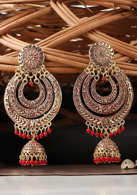 Red Bead Chandbali Earrings