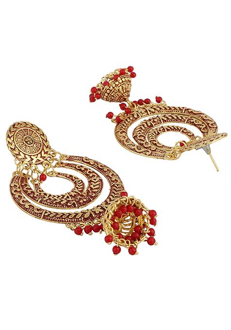 Red Bead Chandbali Earrings